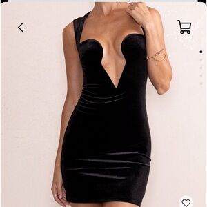 Ophelia black velvet extreme plunge cut out mini dress